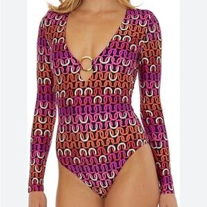 Trina Turk Echo Long Sleeve Ring Front One Piece Paddle Suit NWT Sz S/P